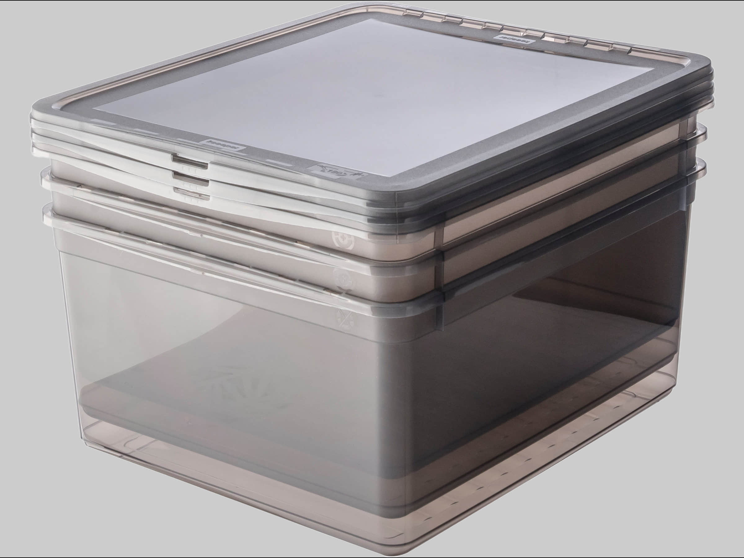 keeeper keeeper Aufbewahrungsbox bea mit Air Control-System - 3er Set (39x33,5x18cm) | Transparente Stapelboxen für Kleidung & Haushaltsorganisation crystal grey Aufbewahrung