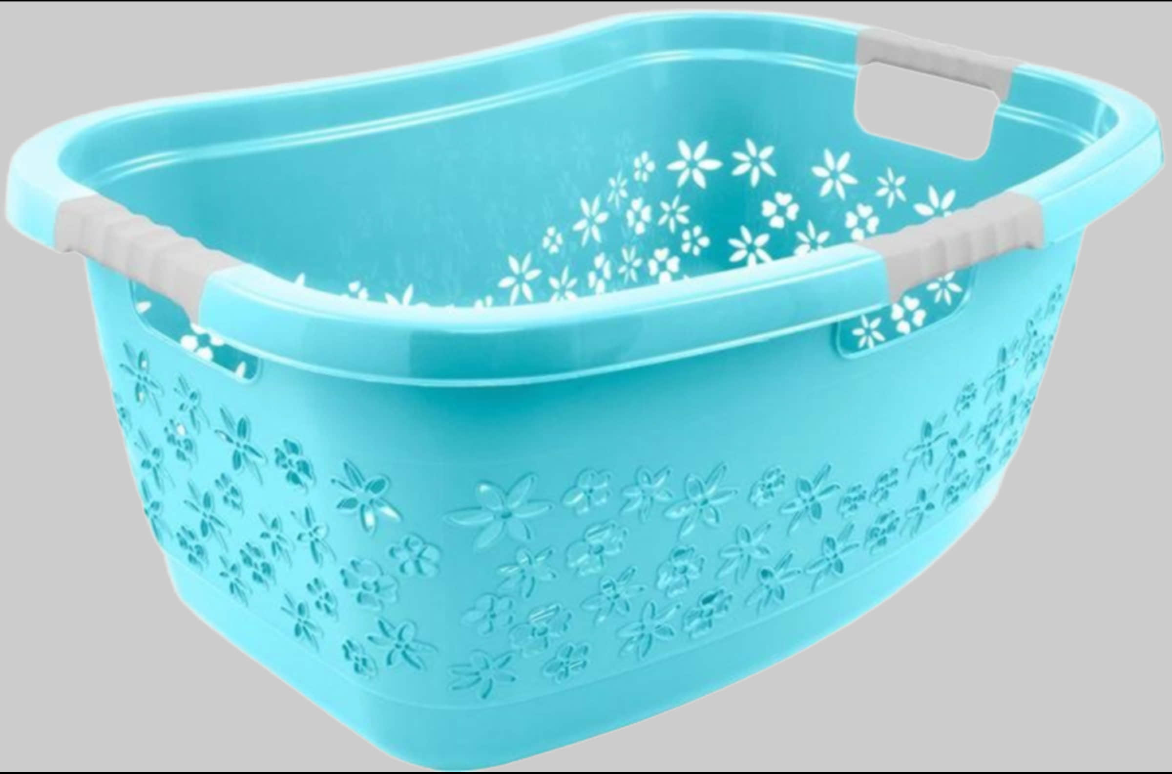 keeeper Bad & Sanitär keeeper 'Lasse' Wäschekorb (65x45x28 cm) – Ergonomischer Wäschesammler mit 50 Liter Fassungsvermögen, 3 Softgriffen & luftdurchlässigem Blumendekor in Nordic Blue aqua blue