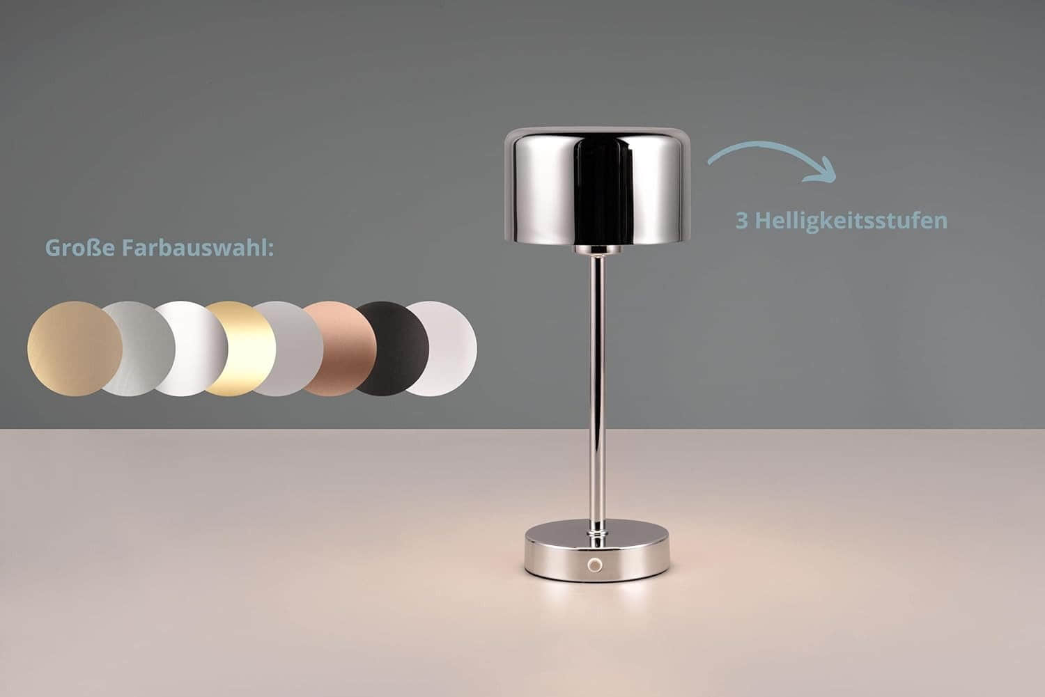 lightling Julien Premium LED Table Lamp - USB-C Rechargeable, Touch Dimmable (3 Levels), 20H Battery, Warm White Light - Modern Metal Design for Home/Office (12x30cm) chrom Lampen lightling