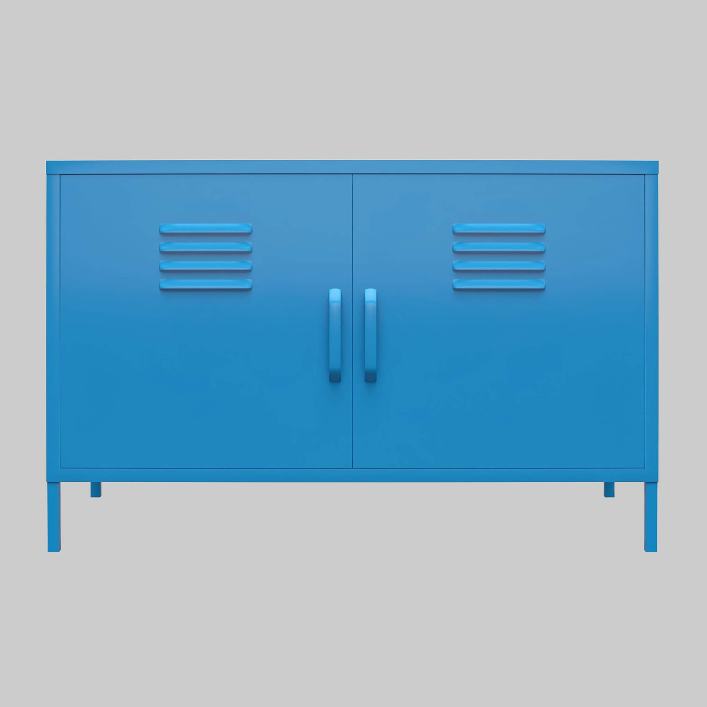 Kommoden & Sideboards loft24 loft24 Sideboard Cache – Stilvoller 2-türiger Metall-Spind-Schrank mit Pulverbeschichtung | Moderner Aufbewahrungsschrank für Zuhause blau