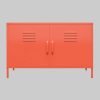 loft24 Kommoden & Sideboards loft24 Sideboard Cache – Stilvoller 2-türiger Metall-Spind-Schrank mit Pulverbeschichtung | Moderner Aufbewahrungsschrank für Zuhause orange