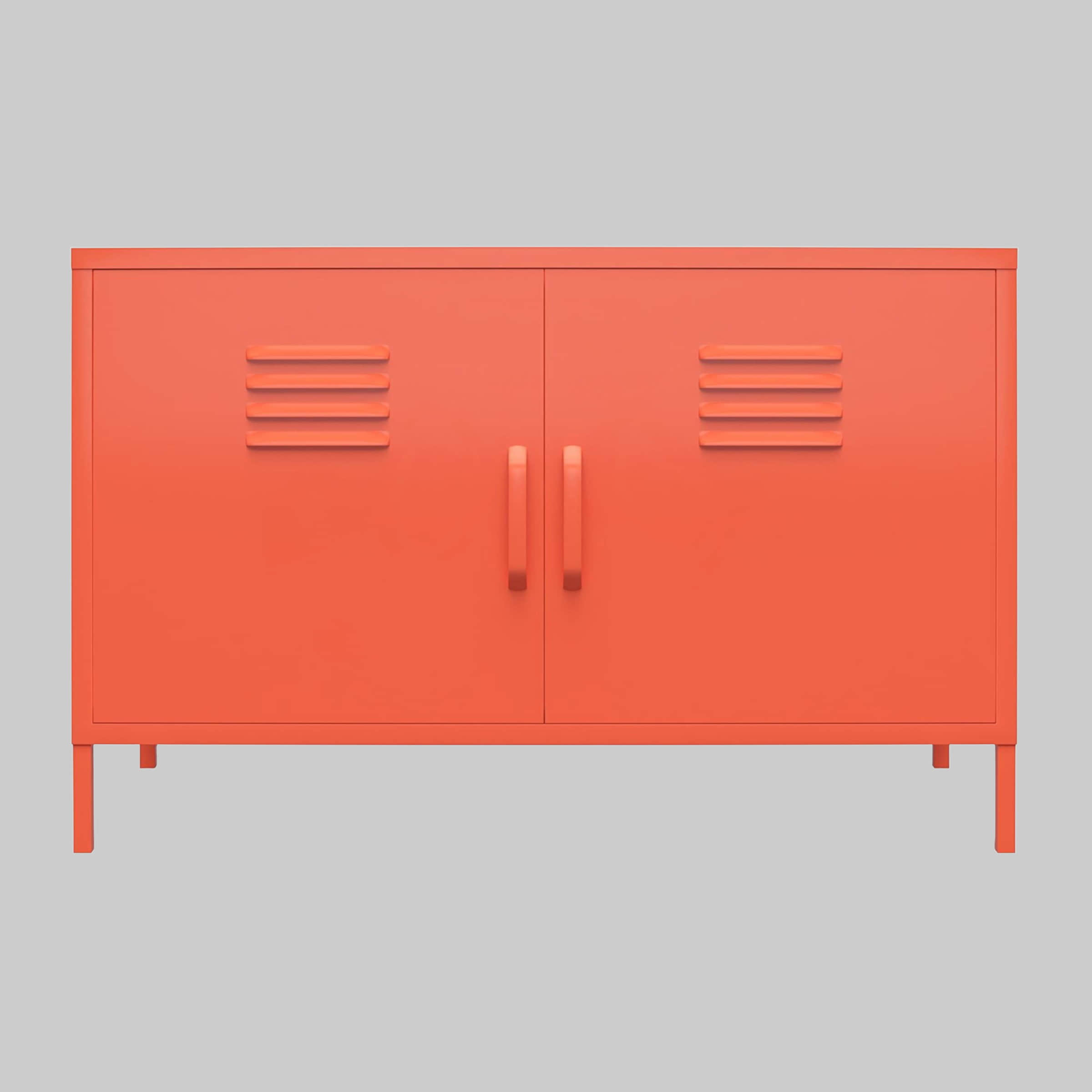 loft24 Kommoden & Sideboards loft24 Sideboard Cache – Stilvoller 2-türiger Metall-Spind-Schrank mit Pulverbeschichtung | Moderner Aufbewahrungsschrank für Zuhause orange