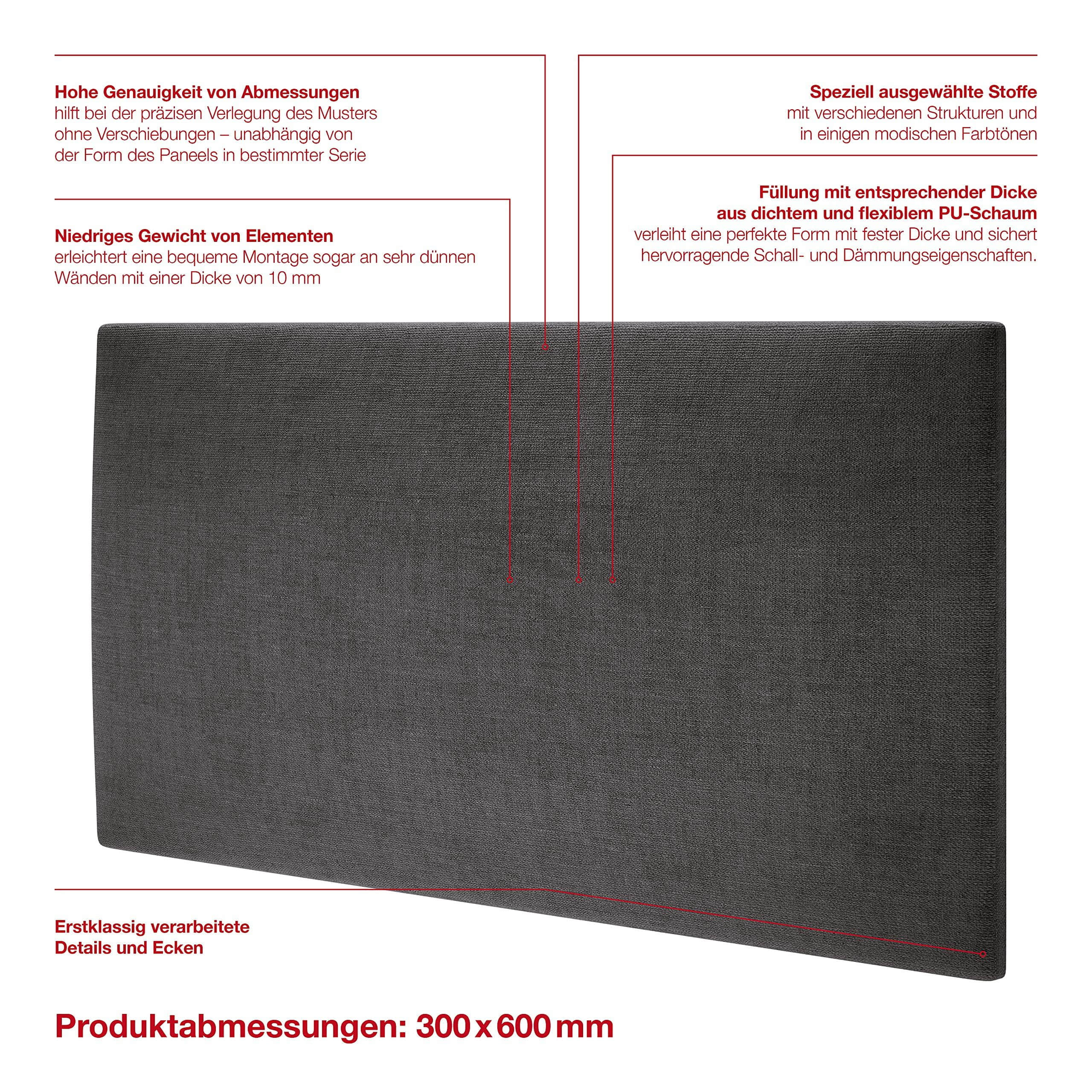 mollis mollis Premium Wandpaneel Rechteckig 30x60 cm – Akustik Wandpolster, Bettkopfteil & Raumteiler in 8 Farben | FSC® C114919 zertifiziert Graphitbraun Bauen & Renovieren