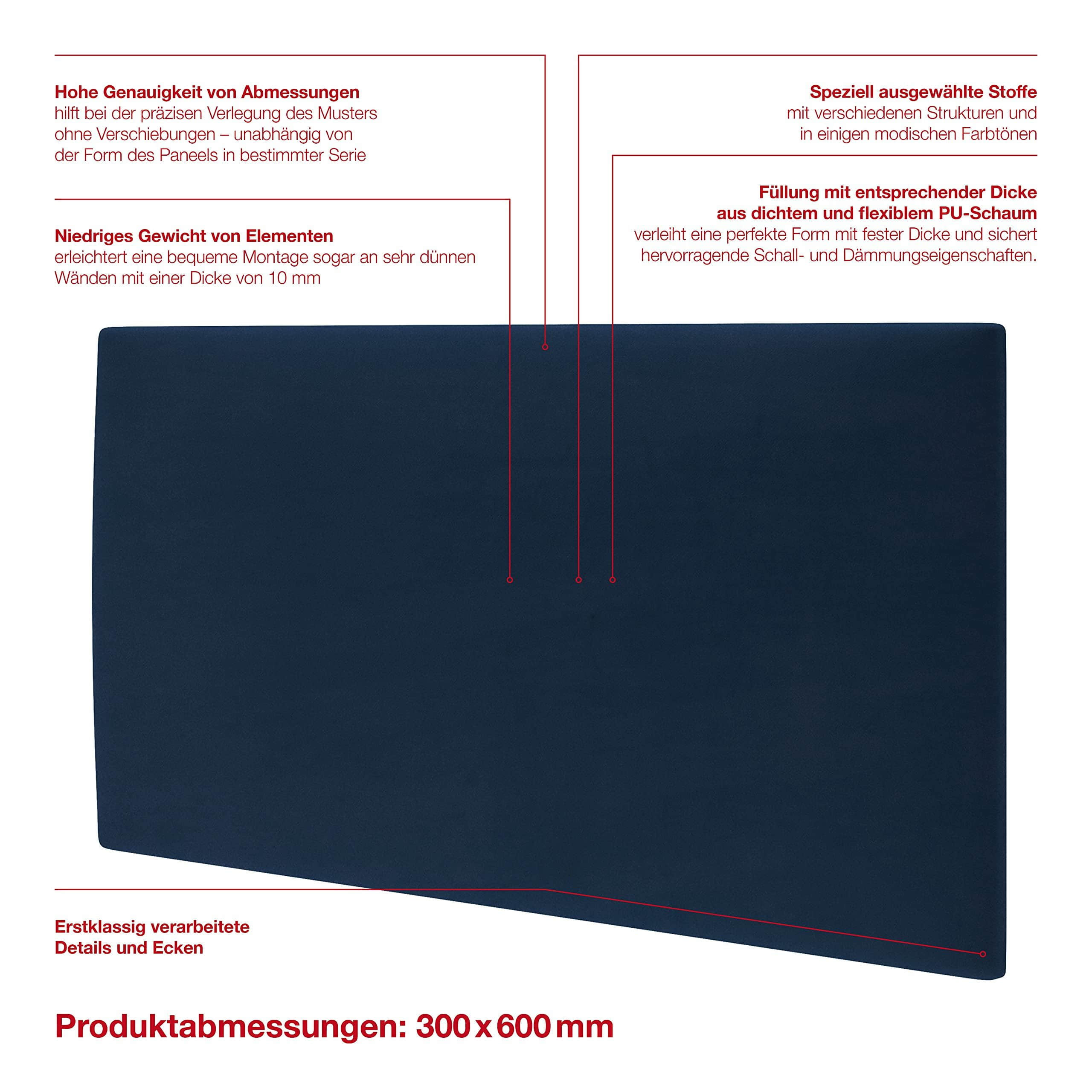 Bauen & Renovieren mollis mollis Premium Wandpaneel Rechteckig 30x60 cm – Akustik Wandpolster, Bettkopfteil & Raumteiler in 8 Farben | FSC® C114919 zertifiziert Marineblau