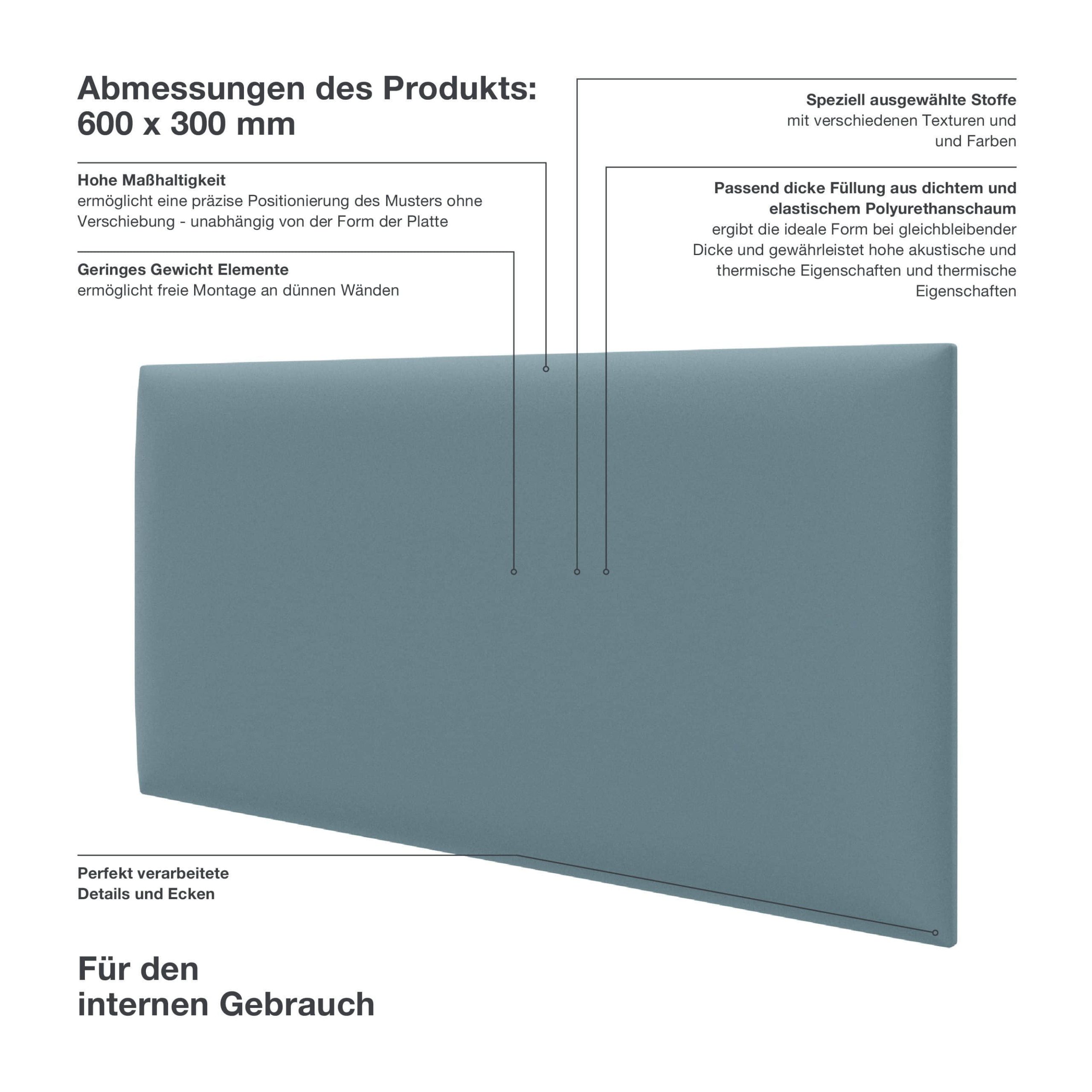 mollis mollis Premium Wandpaneel Rechteckig 30x60 cm – Akustik Wandpolster, Bettkopfteil & Raumteiler in 8 Farben | FSC® C114919 zertifiziert Smoke Blue Bauen & Renovieren