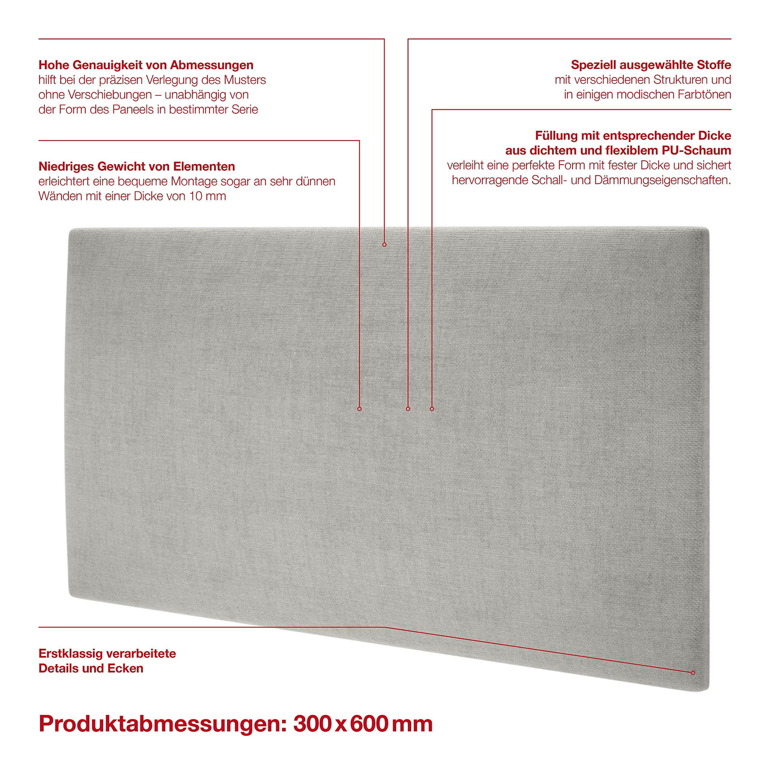 mollis Premium Wandpaneel Rechteckig 30x60 cm – Akustik Wandpolster, Bettkopfteil & Raumteiler in 8 Farben | FSC® C114919 zertifiziert Silber mollis Bauen & Renovieren