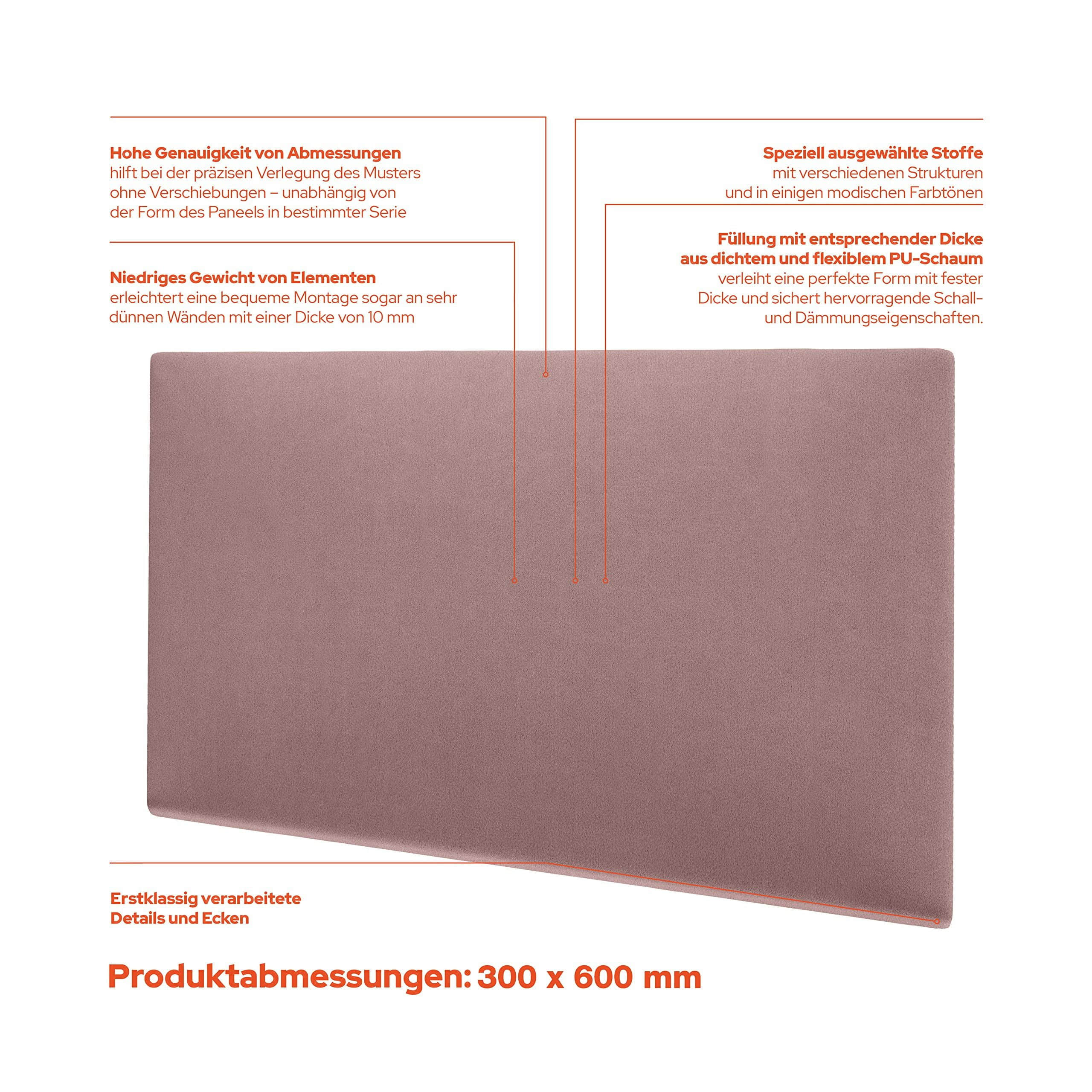 mollis mollis Premium Wandpaneel Rechteckig 30x60 cm – Akustik Wandpolster, Bettkopfteil & Raumteiler in 8 Farben | FSC® C114919 zertifiziert Rosa Bauen & Renovieren