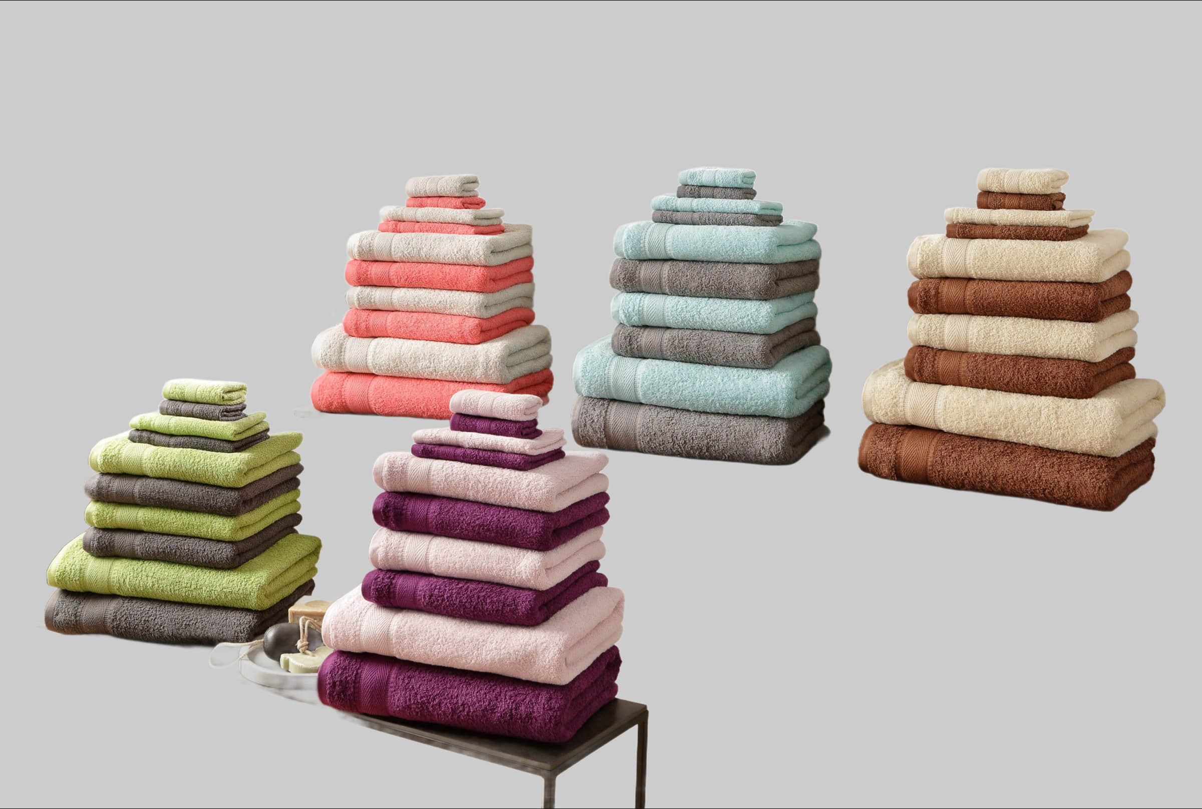 Handtücher my home my home 'Afri' Premium Handtuch-Set | 10-teilig (2x Duschtuch 70x140cm, 4x Handtuch 50x100cm, 2x Gästetuch 30x50cm, 2x Seiftuch 30x30cm) | 100% Baumwolle Walkfrottee | Zweifarbig mit Bordüre grün/anthr