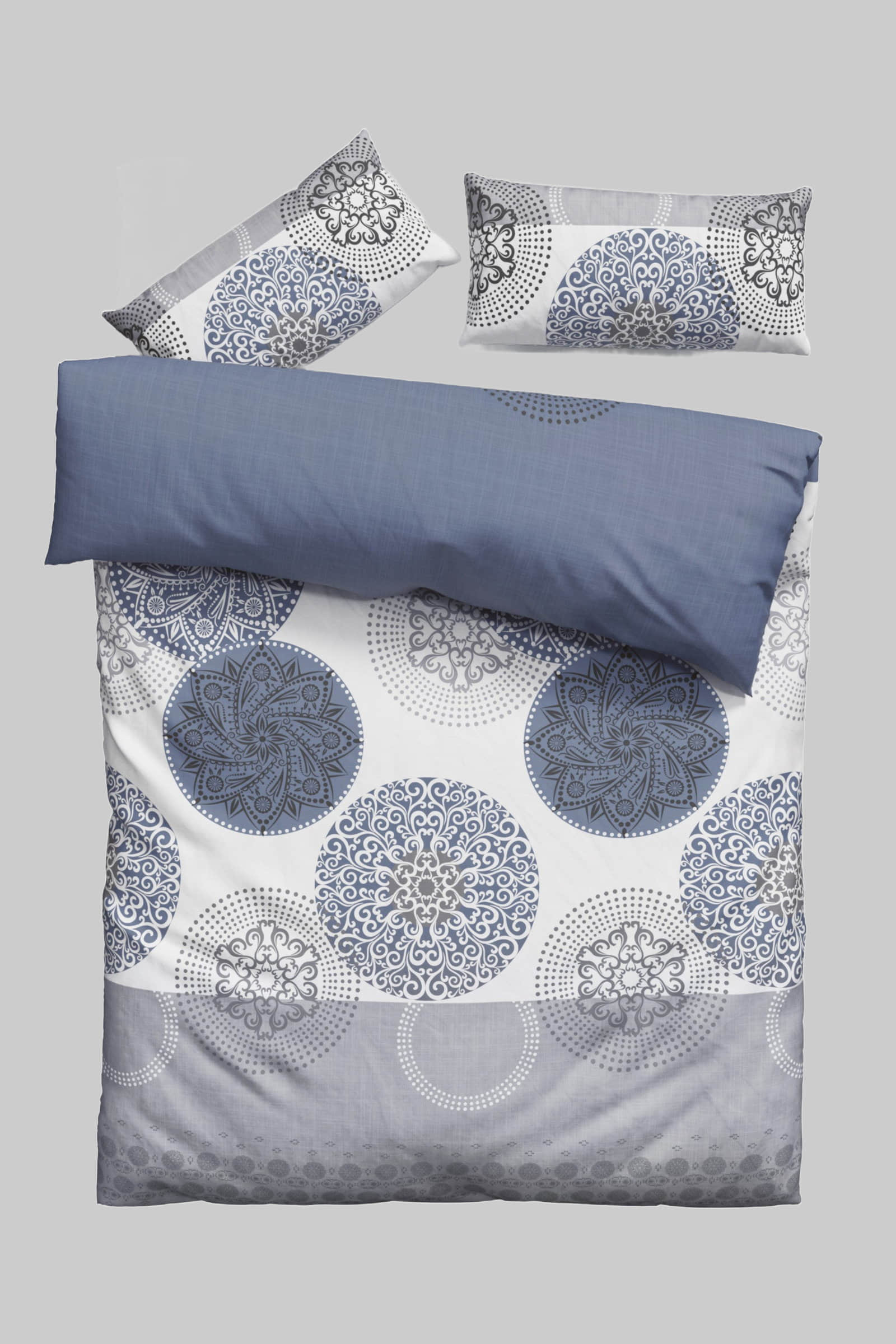 Bettwäsche my home my home Bettwäsche »Tesso« – Baumwolle mit Ornamenten in 135x200 cm, 155x220 cm oder 200x200 cm | Elegantes Design & hoher Komfort blau/grau
