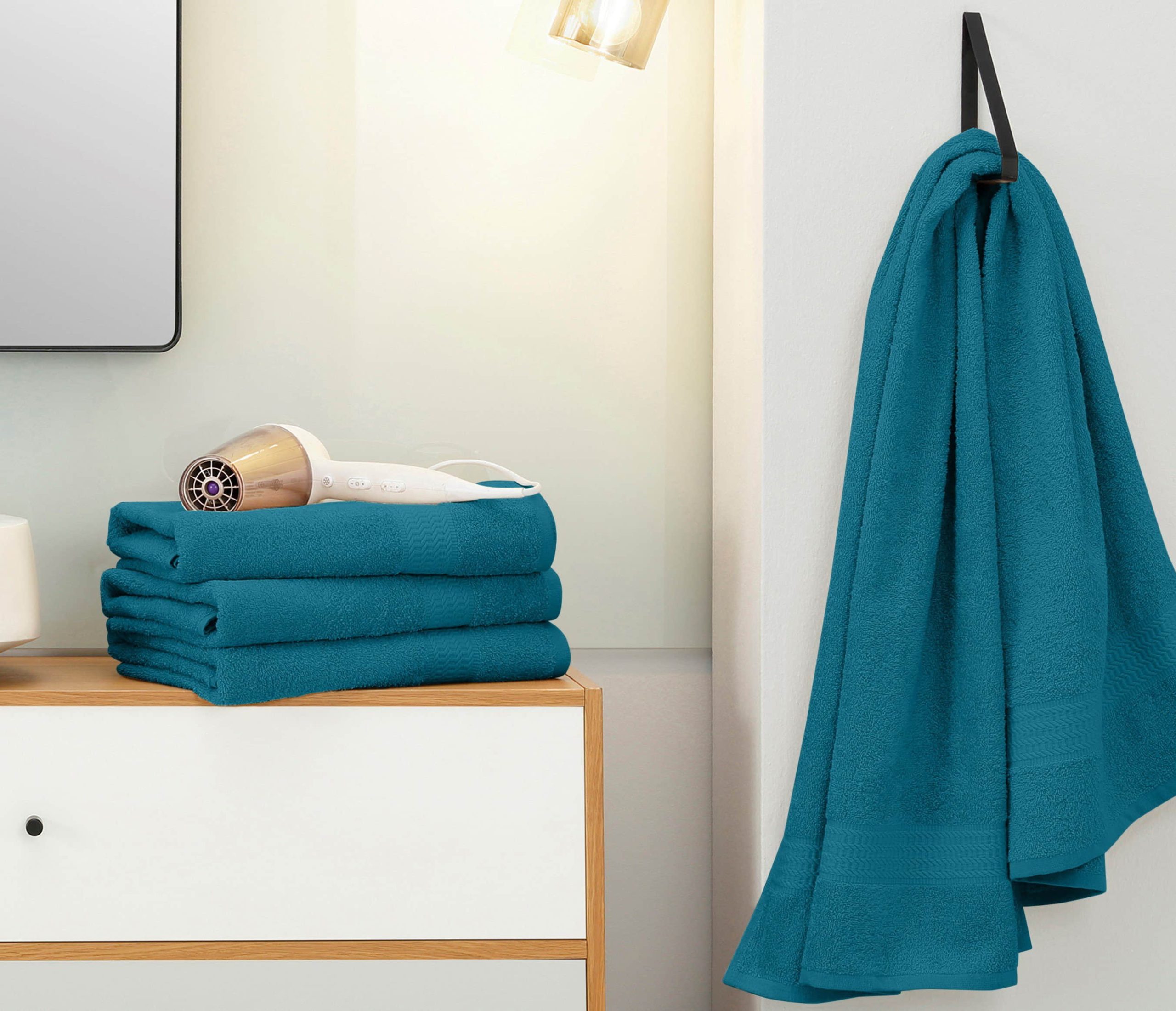 my home Handtücher my home Duschtücher Juna Set | 4 Stück (70x140 cm) | 100% Baumwolle Walkfrottee | Mit Bordüre | Weich & Saugstark | Waschbar bei 60°C aqua
