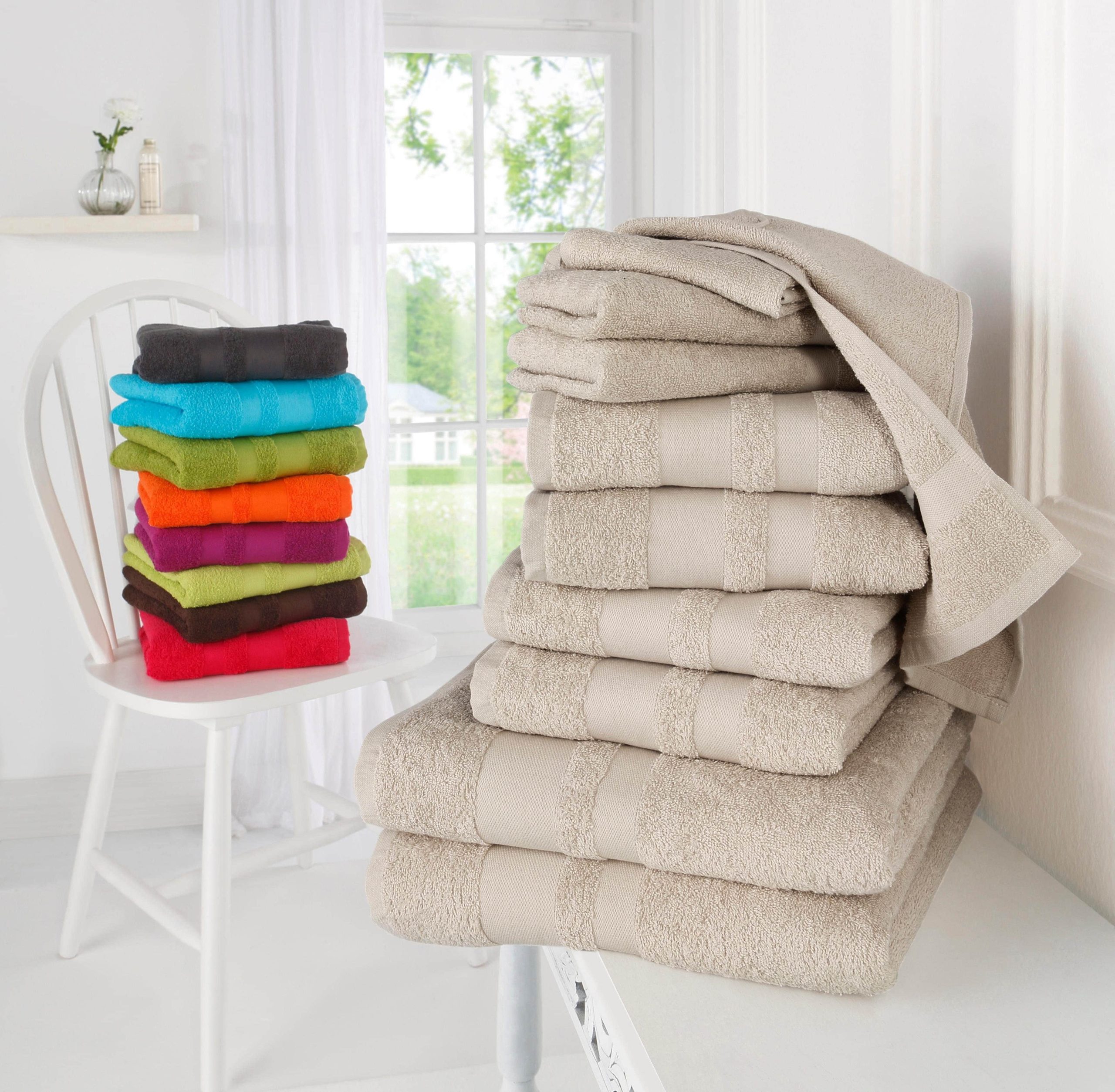 Handtücher my home my home Handtuch-Set »Vanessa« - 10-teilig (2x Duschtuch 70x140 cm, 4x Handtuch 50x100 cm, 4x Gästehandtuch 30x50 cm) - 100% Baumwolle, Walkfrottee, weich, mit Bordüre creme
