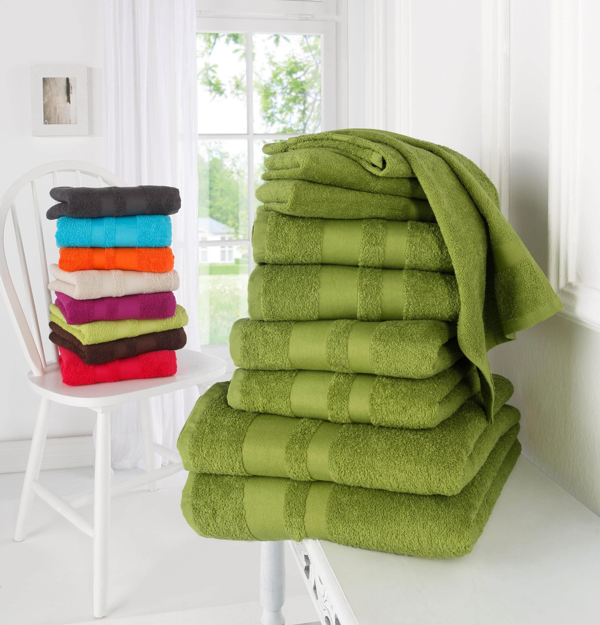 my home Handtuch-Set »Vanessa« - 10-teilig (2x Duschtuch 70x140 cm, 4x Handtuch 50x100 cm, 4x Gästehandtuch 30x50 cm) - 100% Baumwolle, Walkfrottee, weich, mit Bordüre dunkelgrün Handtücher my home