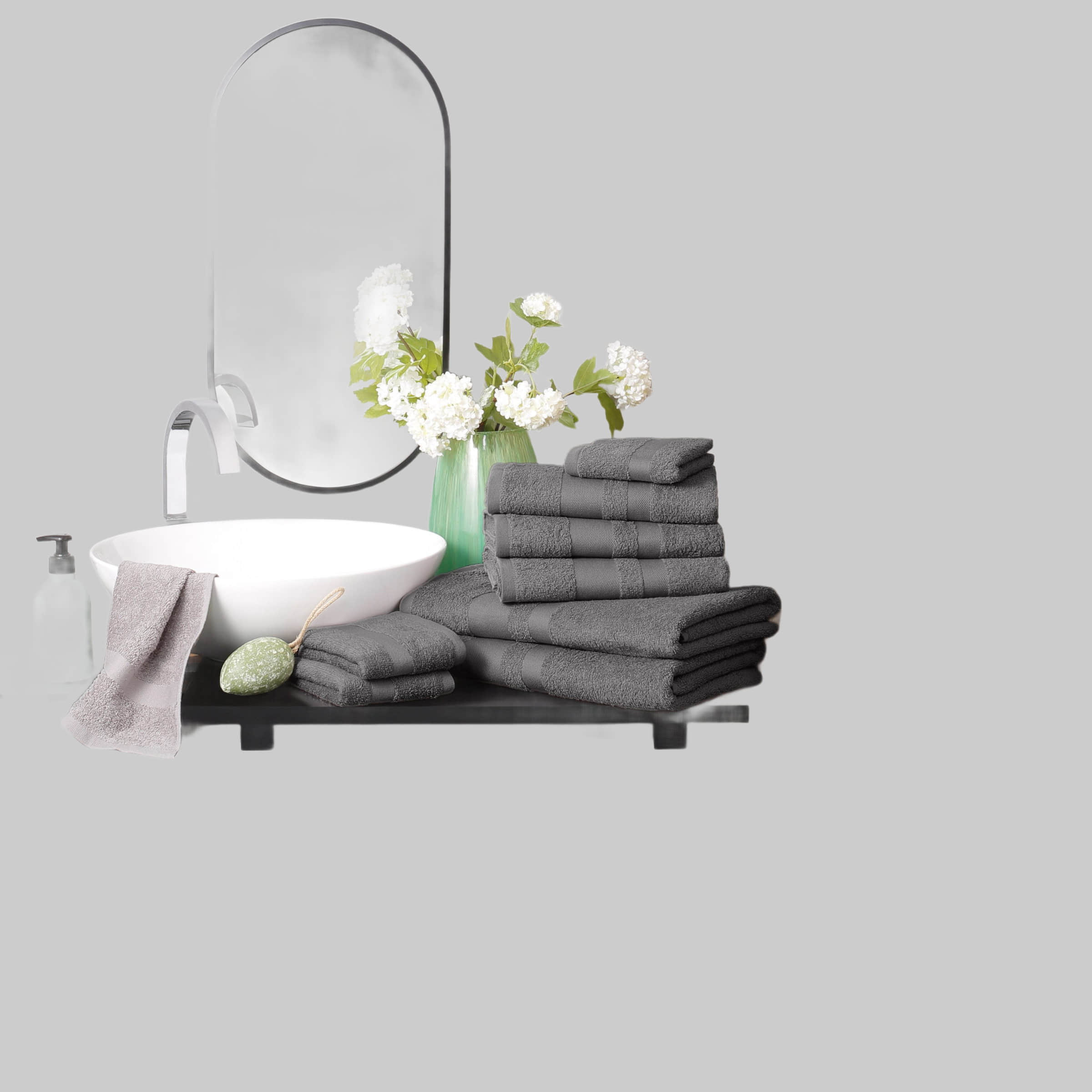 my home Handtuch-Set »Vanessa« - 10-teilig (2x Duschtuch 70x140 cm, 4x Handtuch 50x100 cm, 4x Gästehandtuch 30x50 cm) - 100% Baumwolle, Walkfrottee, weich, mit Bordüre mittelgrau my home Handtücher