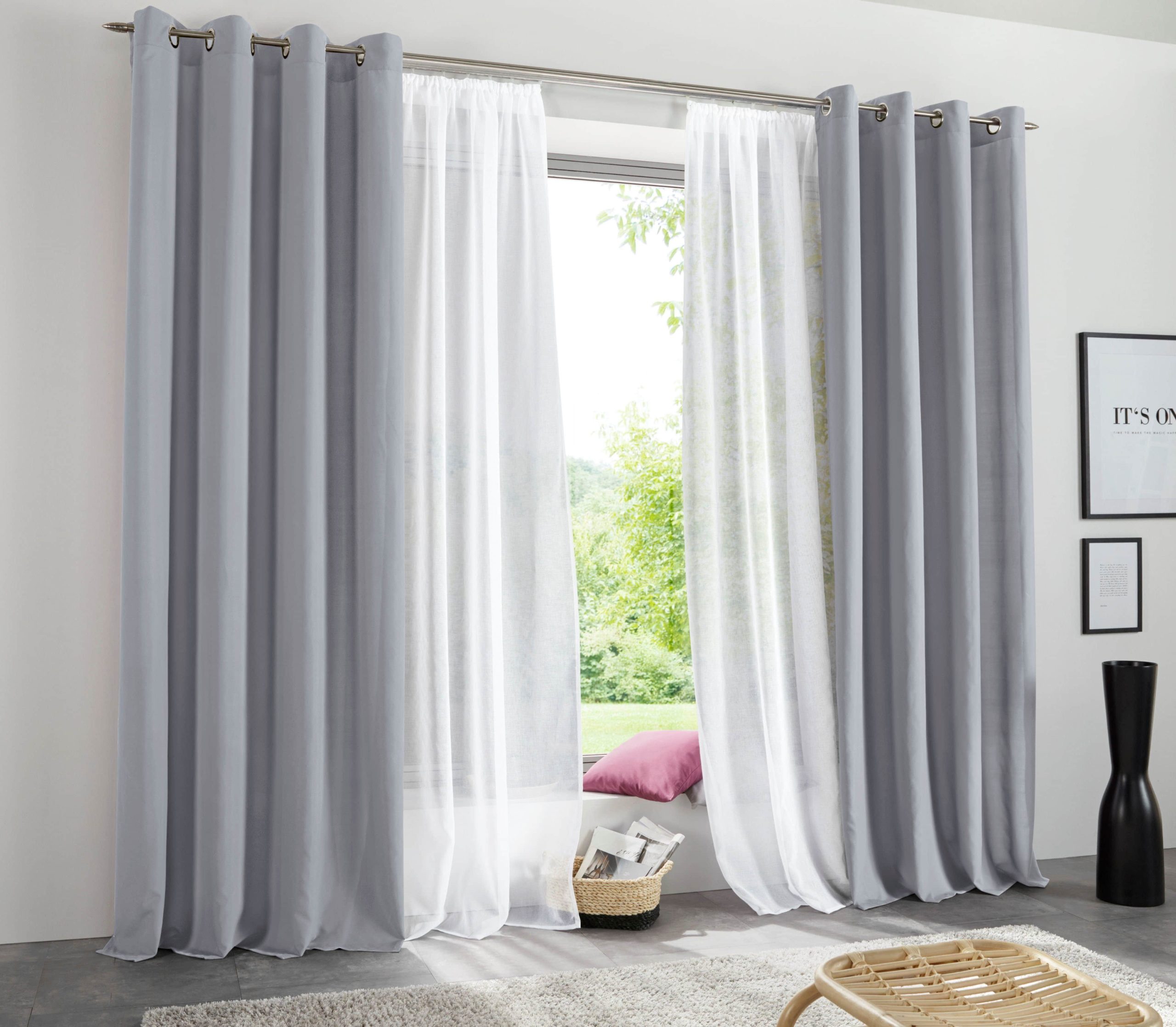 my home Vorhang »Raja« 2er-Set (140x250 cm) - Moderner Sichtschutz aus pflegeleichter Mikrofaser | Einfarbig, blickdicht, mit Kräuselband | Beige/Champagner/Grau silbergrau Gardinen my home