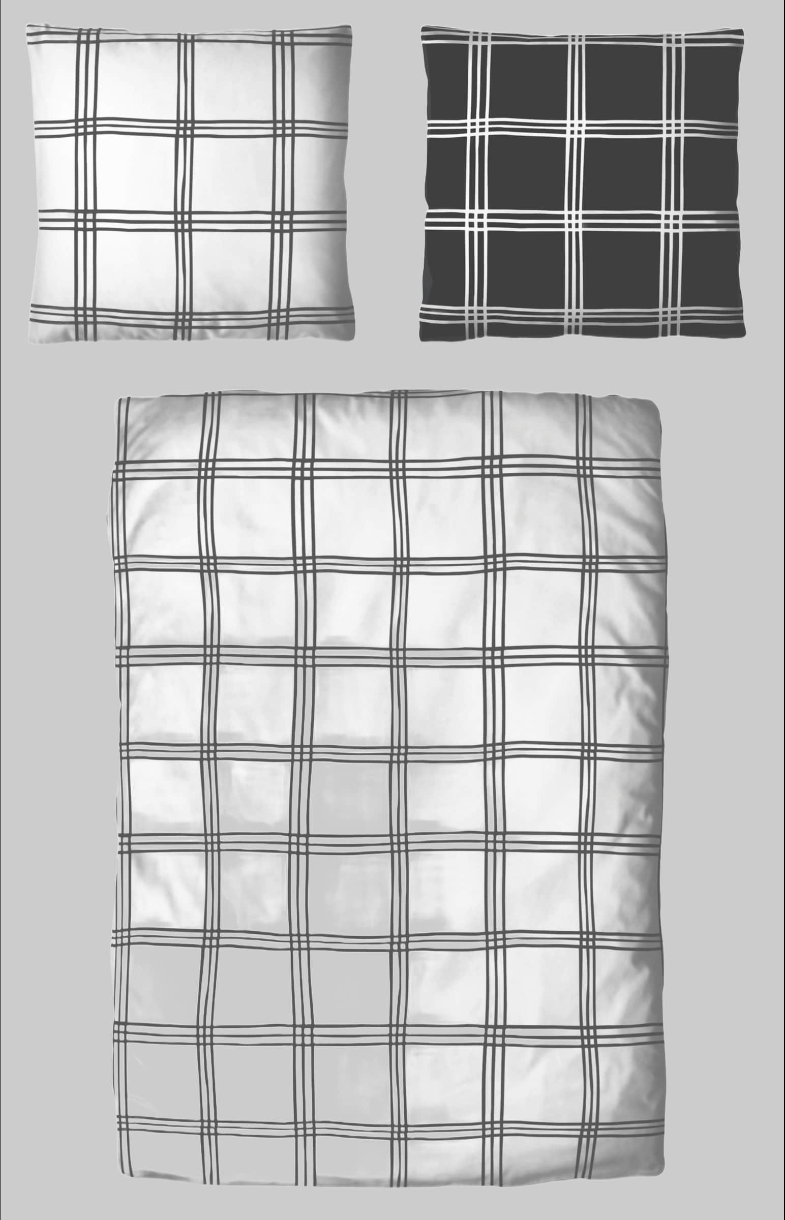 my home Wendebettwäsche »Karo« 135x200/155x220 cm | 2-teilig | 100% Baumwolle | Reversible karierte Bettwäsche mit Knopfverschluss schwarz/we Bettwäsche my home