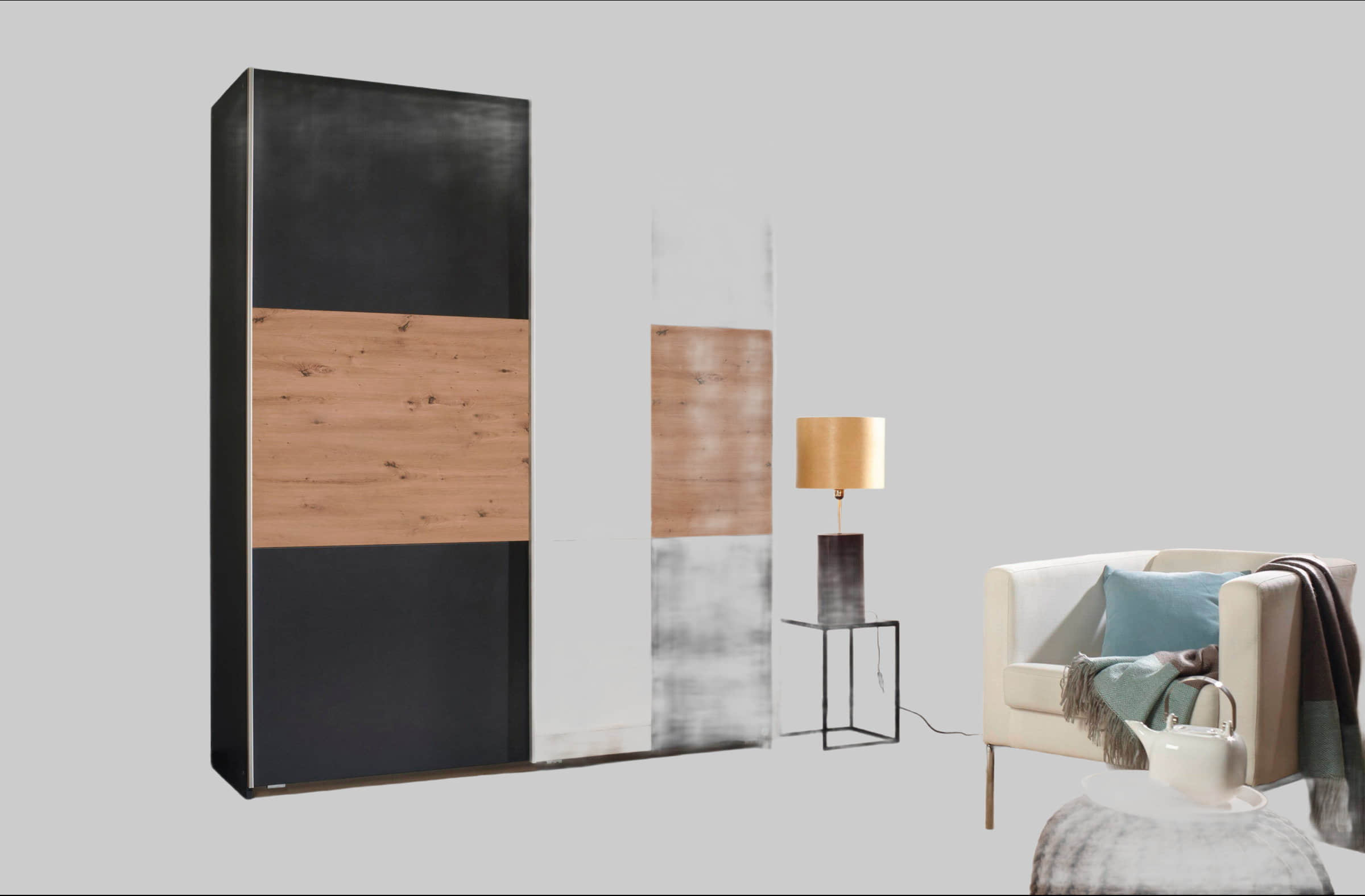 rauch ASTANA Sliding Door Wardrobe - German-Made with Silent Doors, Full-Length Mirror & Storage Boxes (Multiple Sizes) grau-metal rauch Schränke