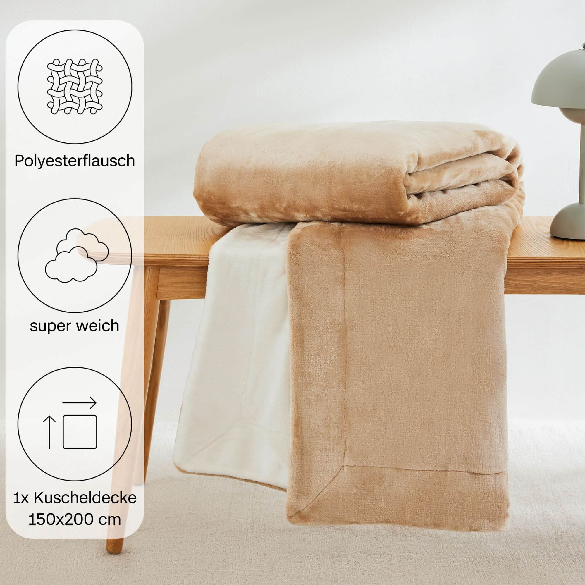 s.Oliver s.Oliver Doublesoft Premium-Kuscheldecke 150x200 cm | OEKO-TEX® 100 | Mit 2 Gratis-Kissenhüllen | Maschinenwaschbar | Aus recyceltem Garn beige-woll Wohndecken