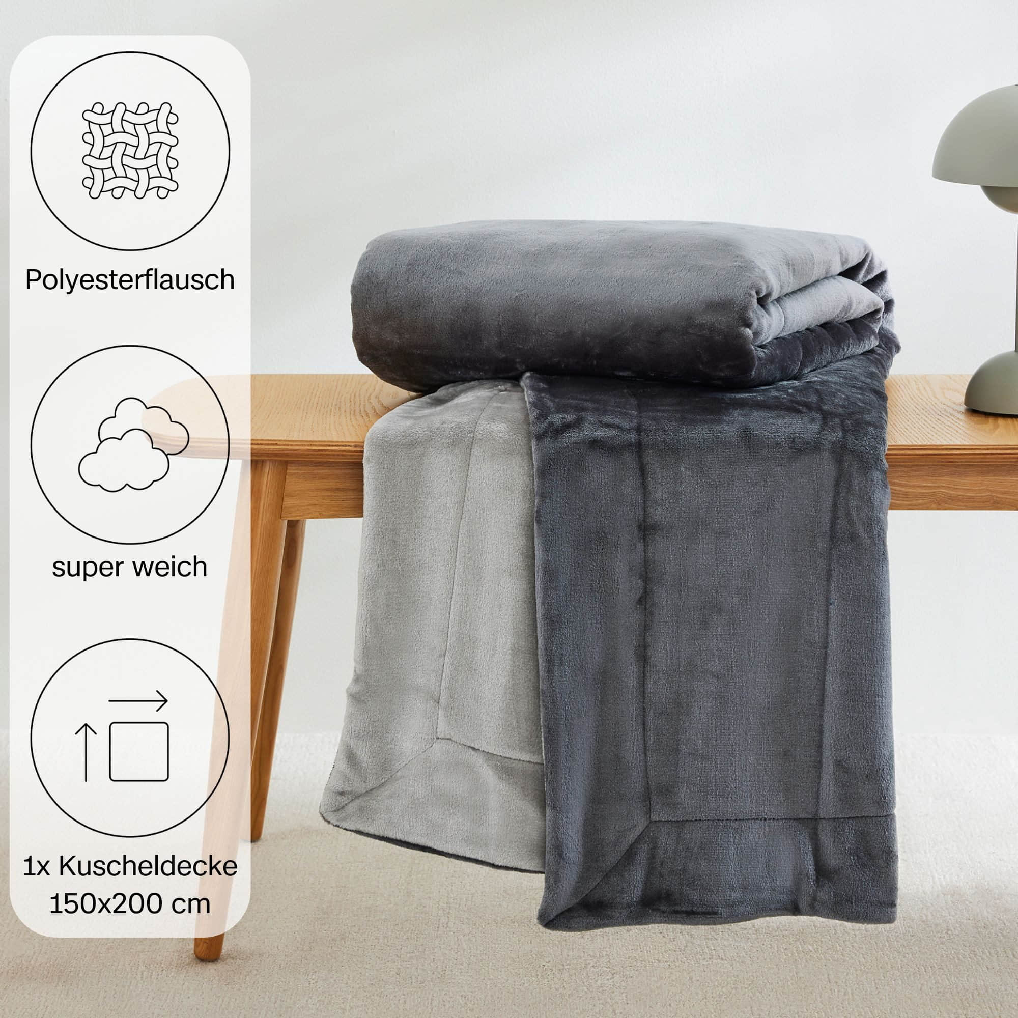 s.Oliver Doublesoft Premium-Kuscheldecke 150x200 cm | OEKO-TEX® 100 | Mit 2 Gratis-Kissenhüllen | Maschinenwaschbar | Aus recyceltem Garn anthrazit- s.Oliver Wohndecken