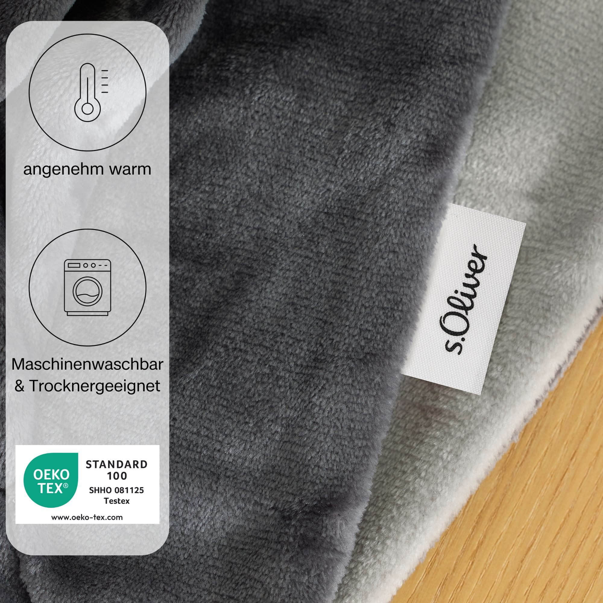 s.Oliver Doublesoft Premium-Kuscheldecke 150x200 cm | OEKO-TEX® 100 | Mit 2 Gratis-Kissenhüllen | Maschinenwaschbar | Aus recyceltem Garn anthrazit- s.Oliver Wohndecken