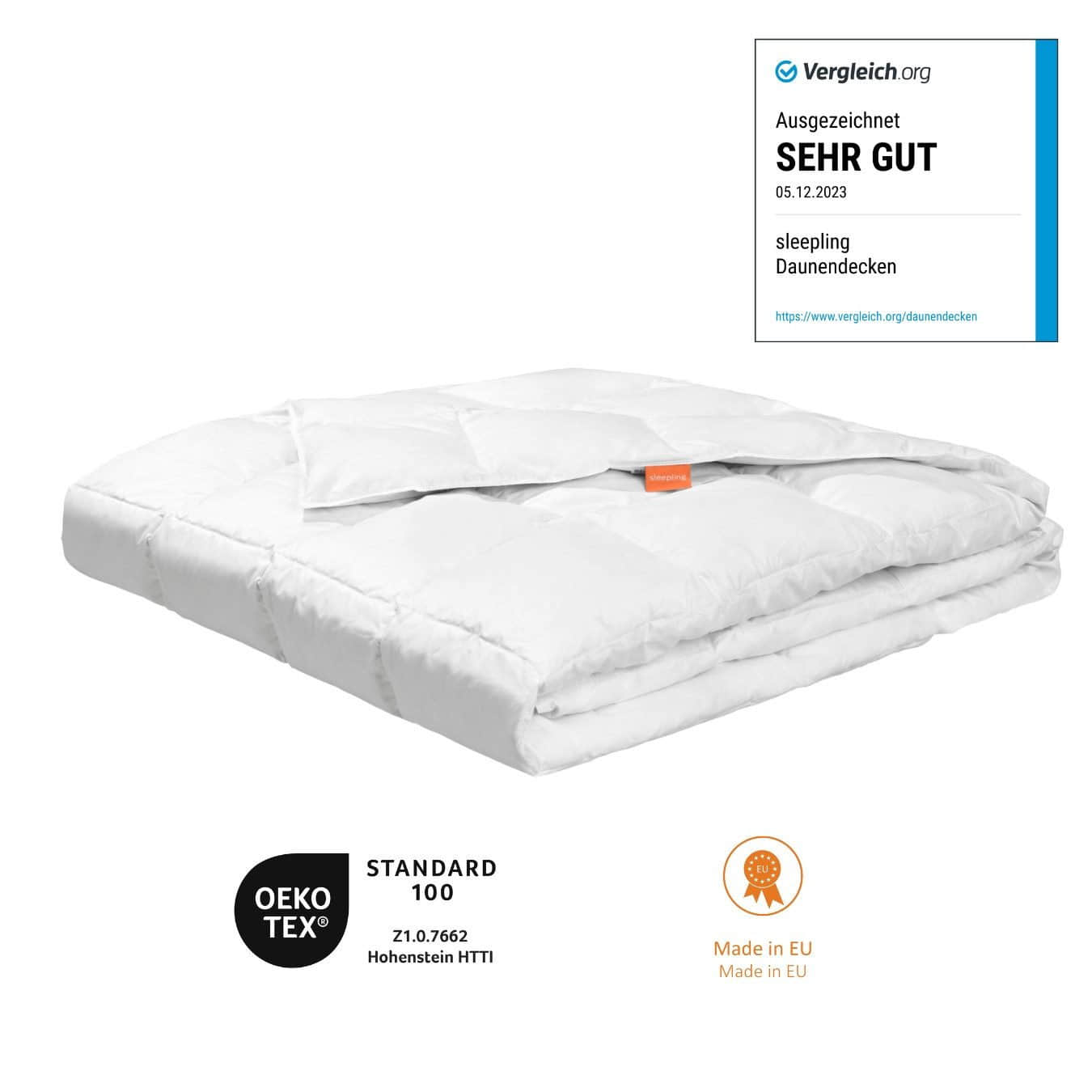 sleepling Premium Daunenbettdecke Komfort - 90% Daunen, 10% Federn, 100% Baumwollbezug, 5 Wärmestufen, NOMITE-zertifiziert, waschbar 60°C (versch. Größen) Bettdecken sleepling