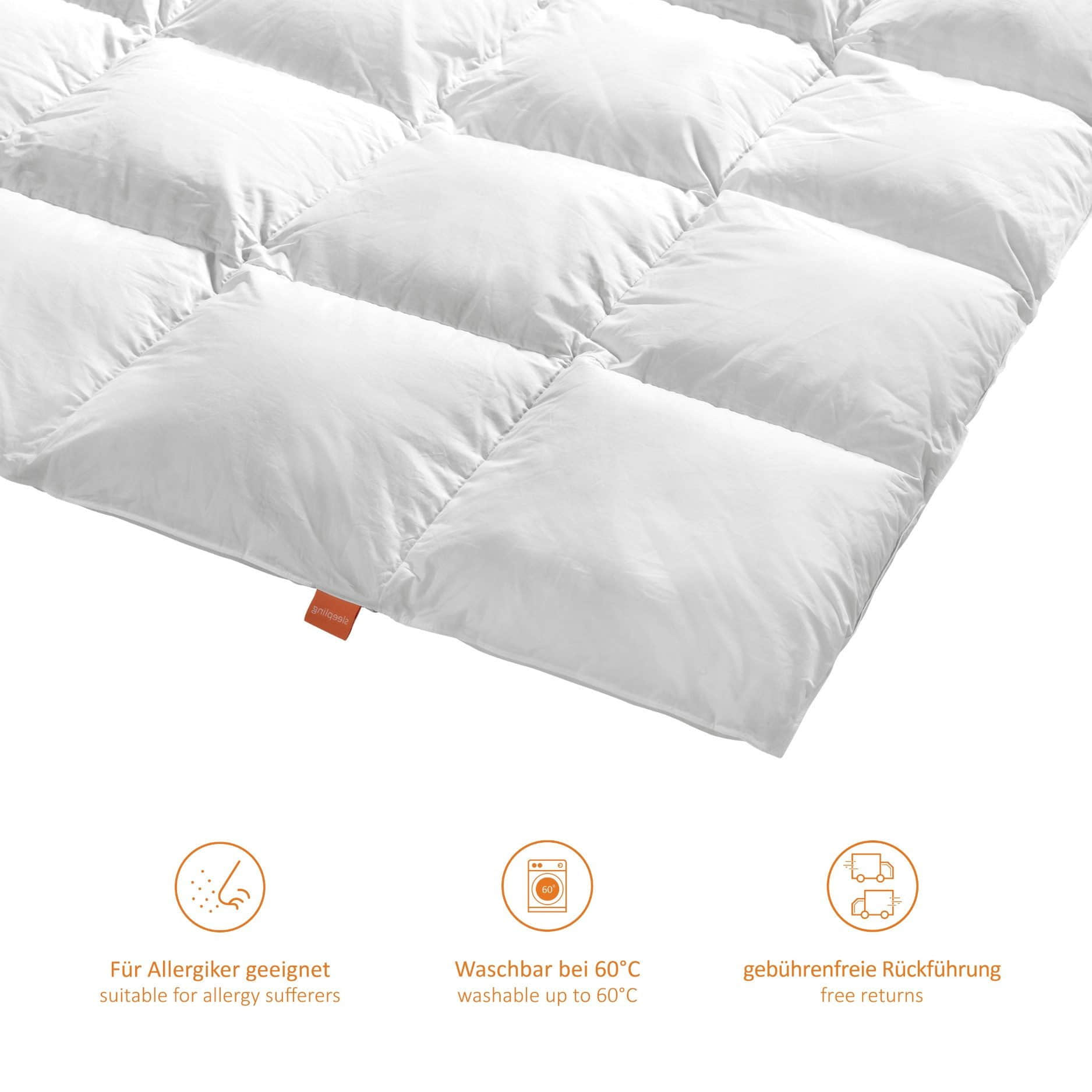 sleepling Premium Daunenbettdecke Komfort - 90% Daunen, 10% Federn, 100% Baumwollbezug, 5 Wärmestufen, NOMITE-zertifiziert, waschbar 60°C (versch. Größen) Bettdecken sleepling