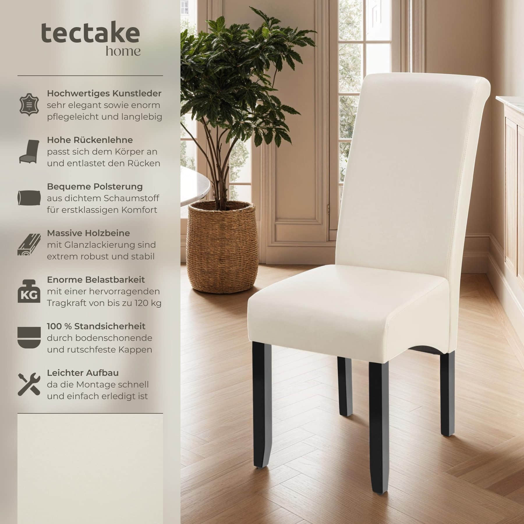 tectake tectake Esszimmerstuhl (1er Set) - Luxus Kunstleder Sessel mit hoher Rückenlehne 106 cm, antikbraun - Bequemer Esszimmerstuhl für Küche & Wohnzimmer creme Stühle