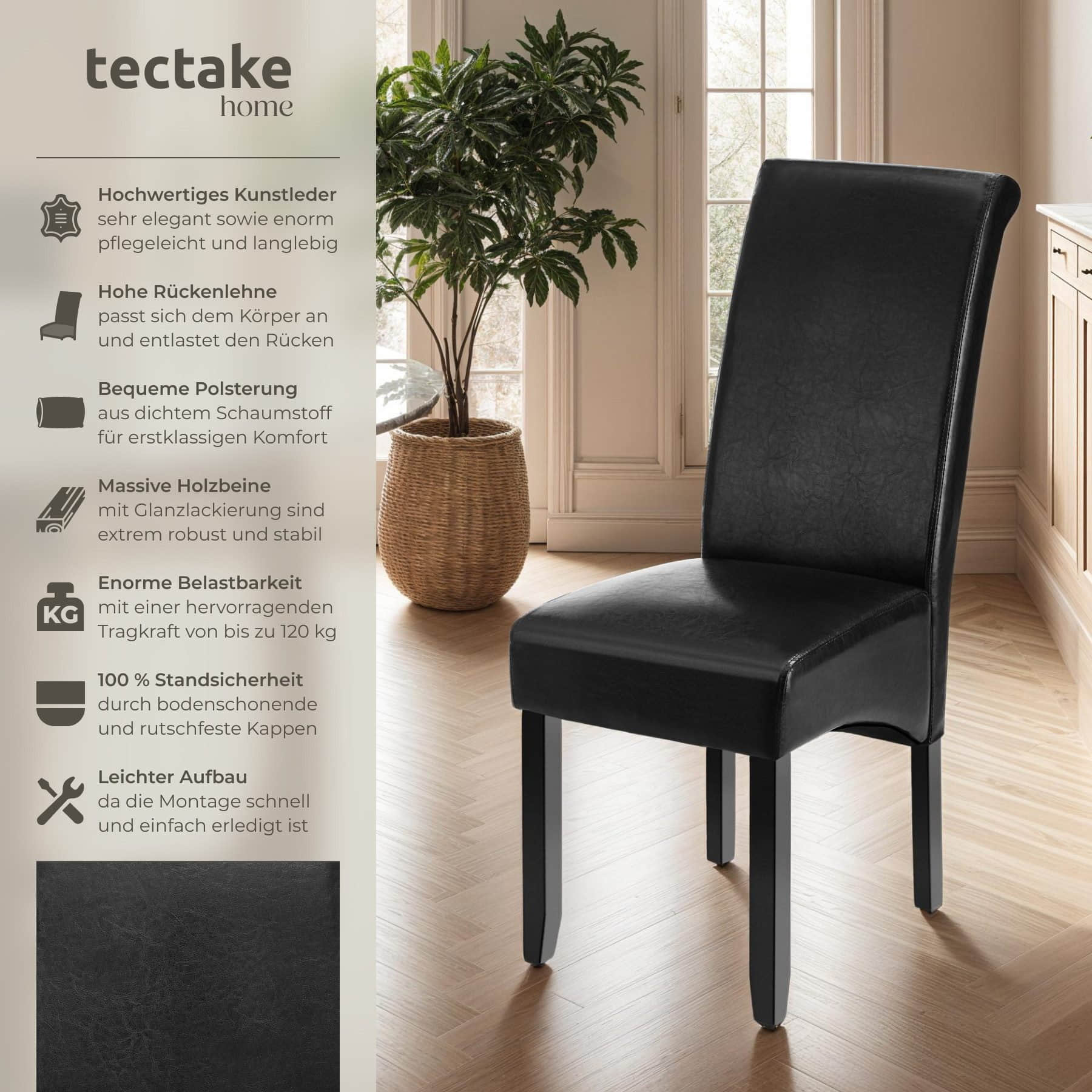 tectake Esszimmerstuhl (1er Set) - Luxus Kunstleder Sessel mit hoher Rückenlehne 106 cm, antikbraun - Bequemer Esszimmerstuhl für Küche & Wohnzimmer schwarz tectake Stühle