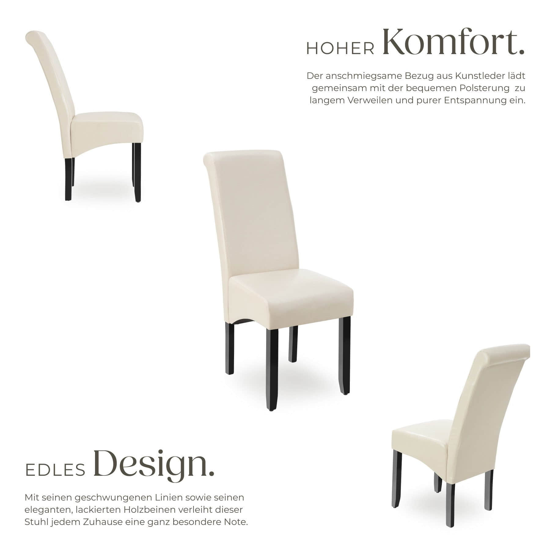 tectake tectake Esszimmerstuhl (1er Set) - Luxus Kunstleder Sessel mit hoher Rückenlehne 106 cm, antikbraun - Bequemer Esszimmerstuhl für Küche & Wohnzimmer creme Stühle