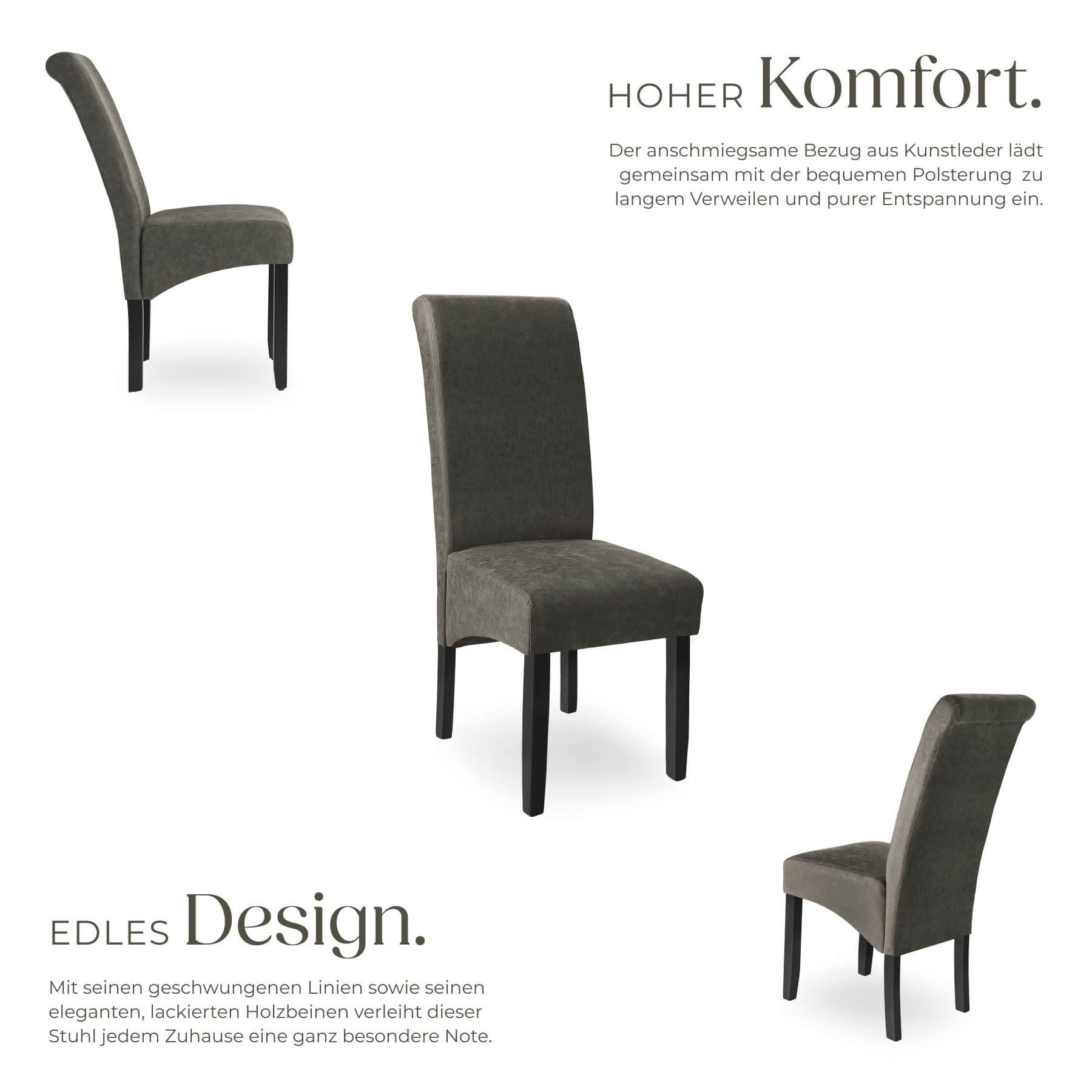 tectake Esszimmerstuhl (1er Set) - Luxus Kunstleder Sessel mit hoher Rückenlehne 106 cm, antikbraun - Bequemer Esszimmerstuhl für Küche & Wohnzimmer grau marmo Stühle tectake