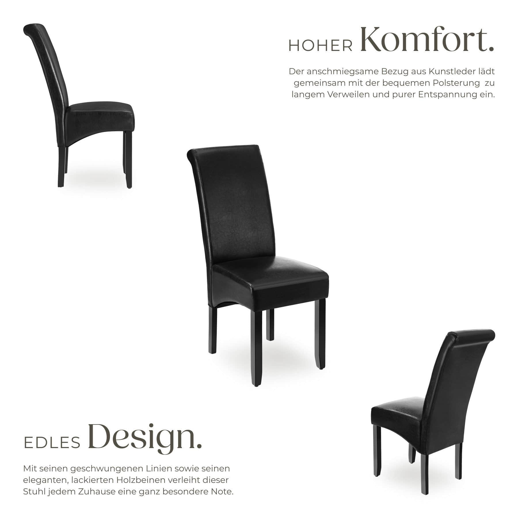 tectake Esszimmerstuhl (1er Set) - Luxus Kunstleder Sessel mit hoher Rückenlehne 106 cm, antikbraun - Bequemer Esszimmerstuhl für Küche & Wohnzimmer schwarz tectake Stühle