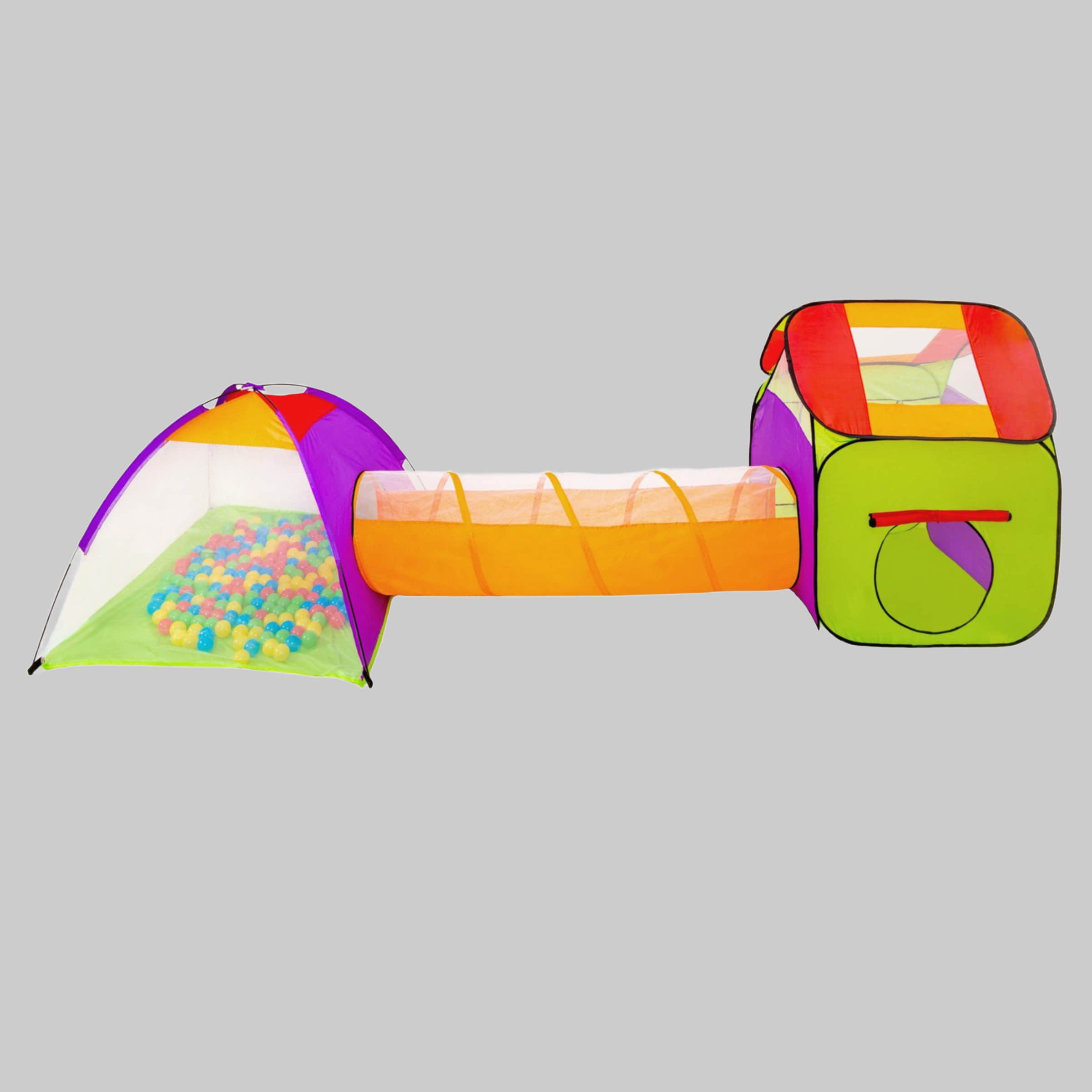 tectake Premium Spielzelt-Set mit Tunnel, Iglu & 200 Bällen – 3-teiliges Kinderzelt für drinnen & draußen (115×115×80 cm) inkl. Tragetasche bunt tectake Garten & Balkon