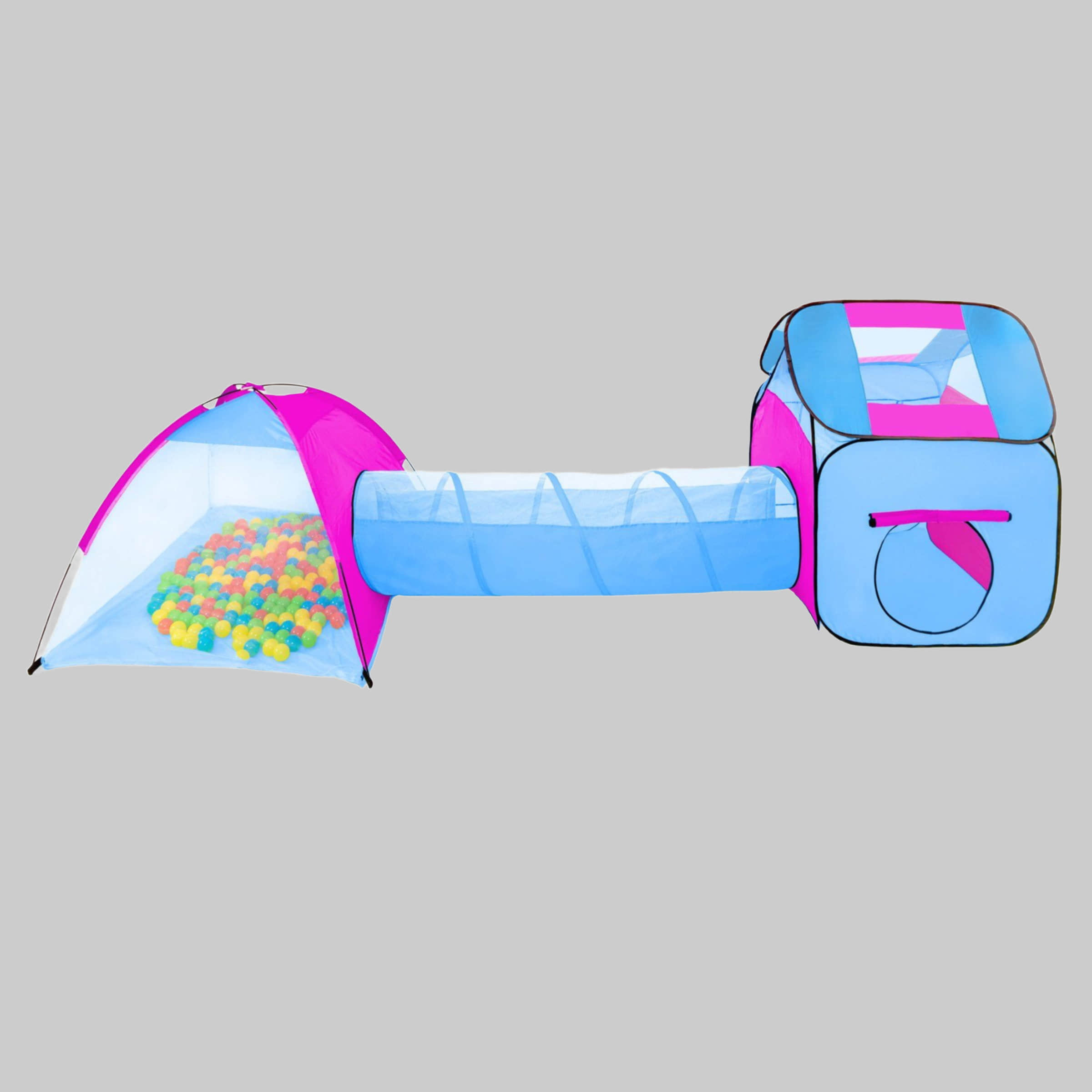 tectake Garten & Balkon tectake Premium Spielzelt-Set mit Tunnel, Iglu & 200 Bällen – 3-teiliges Kinderzelt für drinnen & draußen (115×115×80 cm) inkl. Tragetasche blau