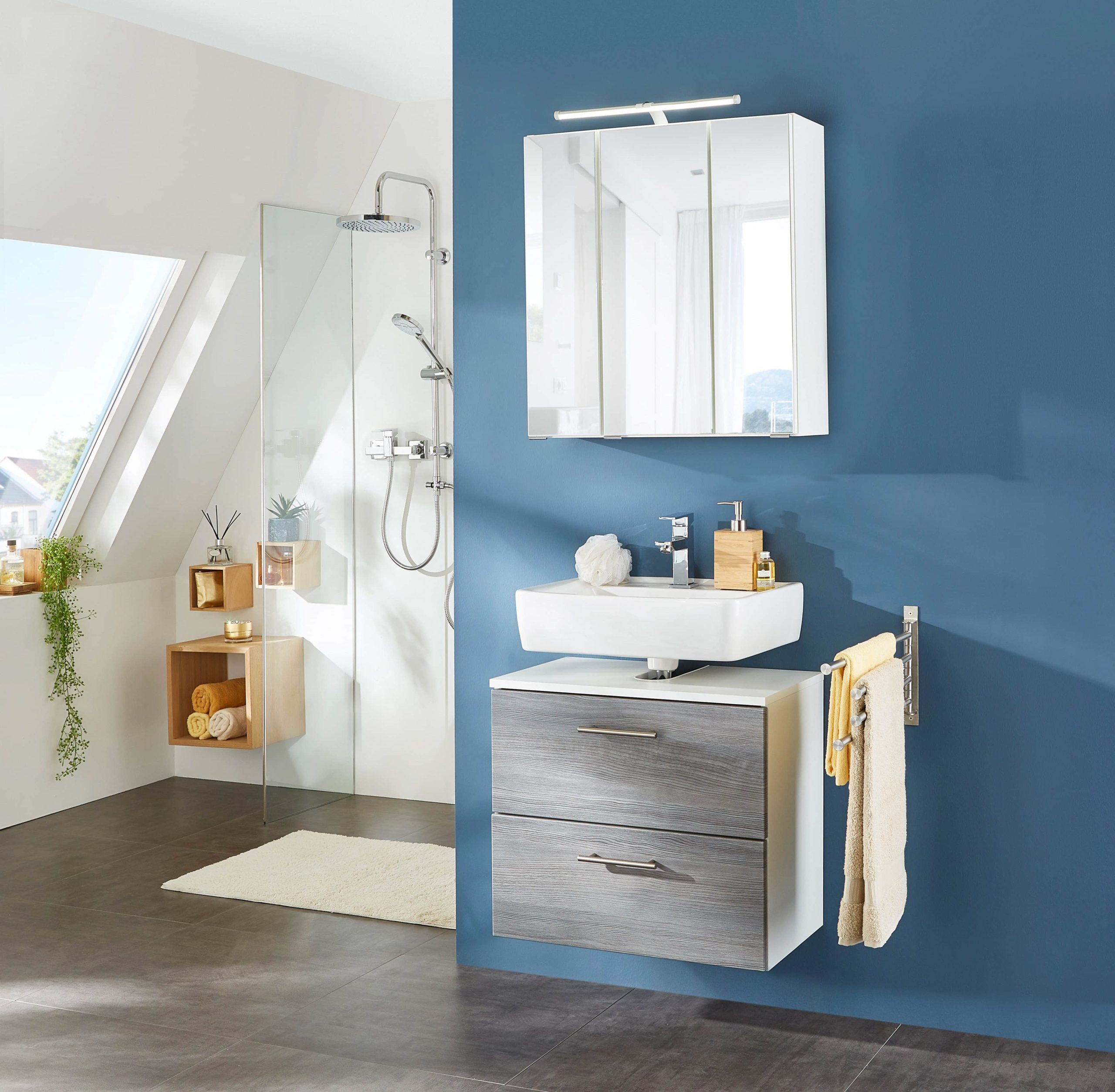 Schränke welltime welltime Waschbeckenunterschrank Trento | 60 cm Breite | Moderne Badmöbel in verschiedenen Farben | Hochwertige Beckenunterschrank auf Füßen | Made in Germany eiche rauc