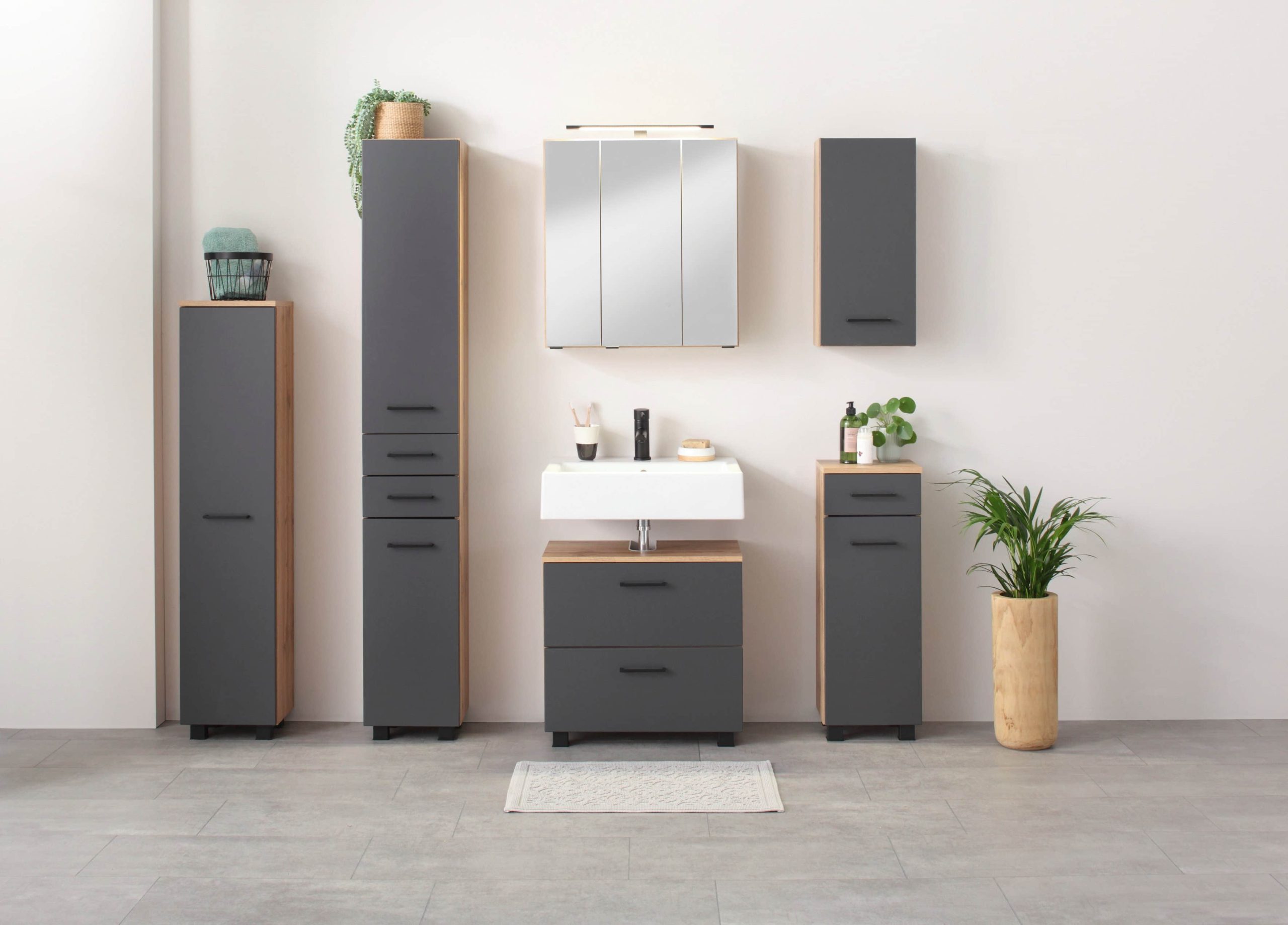 welltime welltime Waschbeckenunterschrank Trento | 60 cm Breite | Moderne Badmöbel in verschiedenen Farben | Hochwertige Beckenunterschrank auf Füßen | Made in Germany grau matt Schränke