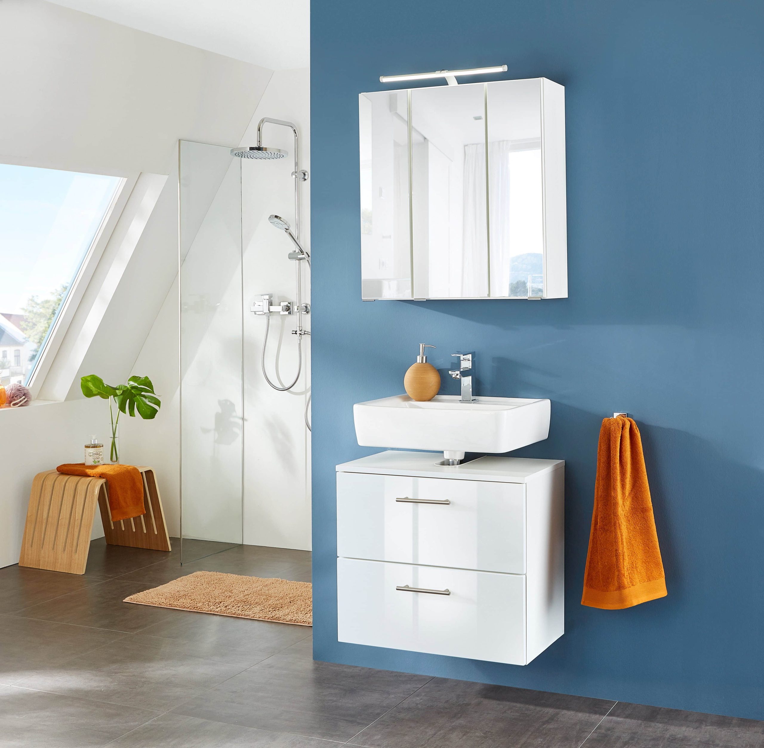 welltime Waschbeckenunterschrank Trento | 60 cm Breite | Moderne Badmöbel in verschiedenen Farben | Hochwertige Beckenunterschrank auf Füßen | Made in Germany weiß Hochg Schränke welltime